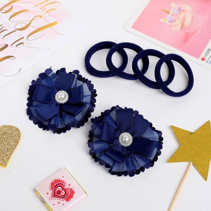 Набор для волос «Классика», 2 зажима,4 резинки, жемчужина, синий