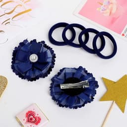 Набор для волос «Классика», 2 зажима,4 резинки, жемчужина, синий