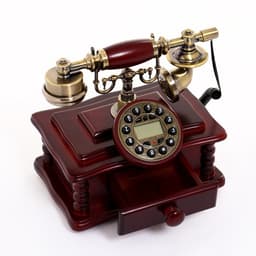 Ретро-телефон с выдвижным ящиком, темное дерево, 16×23×25 см