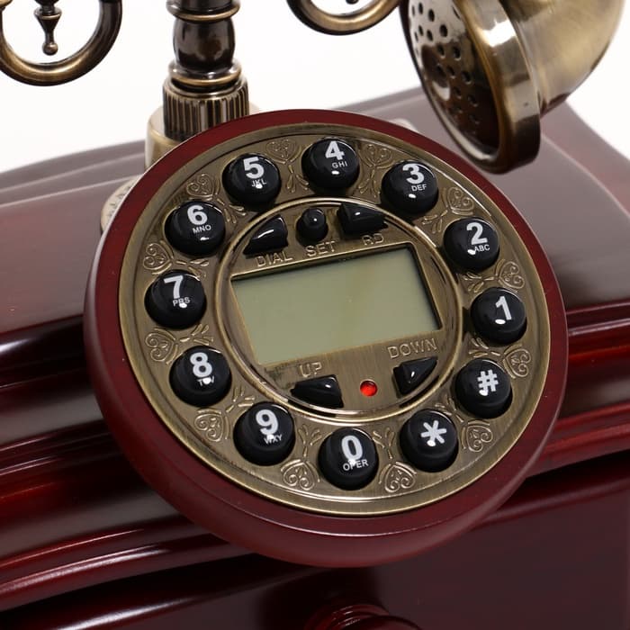 Ретро-телефон с выдвижным ящиком, темное дерево, 16×23×25 см