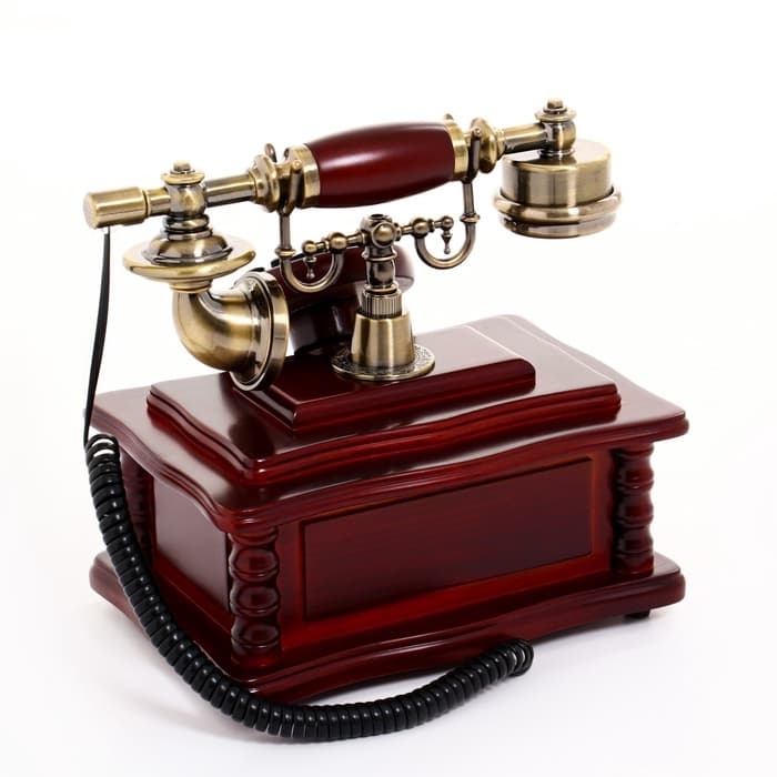 Ретро-телефон с выдвижным ящиком, темное дерево, 16×23×25 см