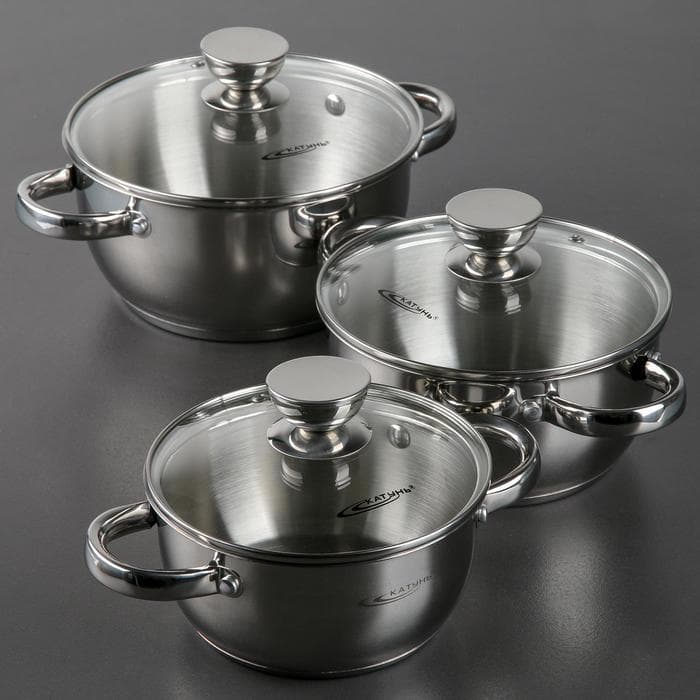 Набор кастрюль Катунь «Антея», 3 предмета: 1.5 л, 2 л, 3 л, капсульное дно, индукция, нержавеющая сталь, AISI - 201