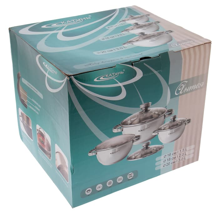 Набор кастрюль Катунь «Антея», 3 предмета: 1.5 л, 2 л, 3 л, капсульное дно, индукция, нержавеющая сталь, AISI - 201