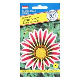 Семена цветов Гацания «Кисс» F1 Белое пламя, для балкона, веранды, цветника, однолетник, низкорослая, 5 шт.