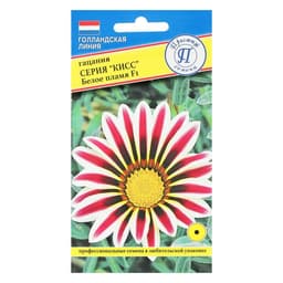 Семена цветов Гацания «Кисс» F1 Белое пламя, для балкона, веранды, цветника, однолетник, низкорослая, 5 шт.