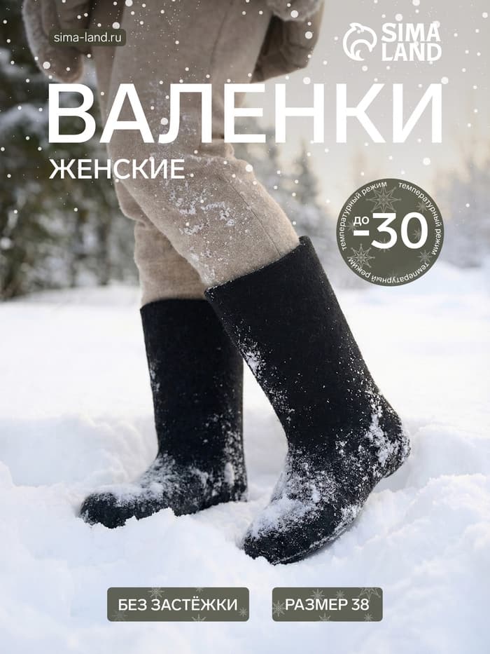 Валенки женские, размер 38 (26), чёрные