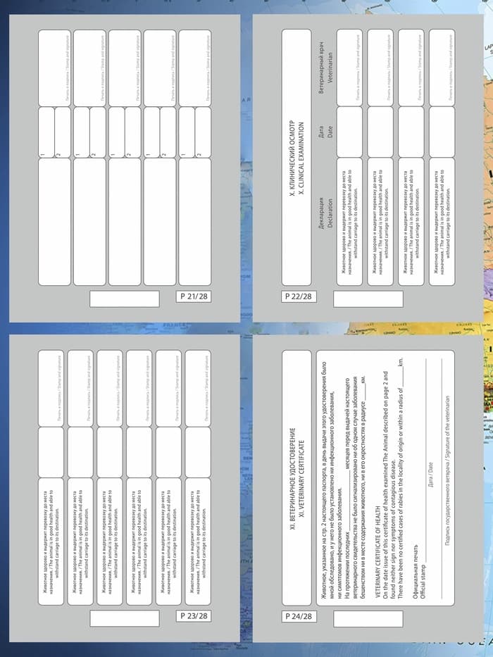 Ветеринарный паспорт международный универсальный, 28 страниц, под светлую кожу