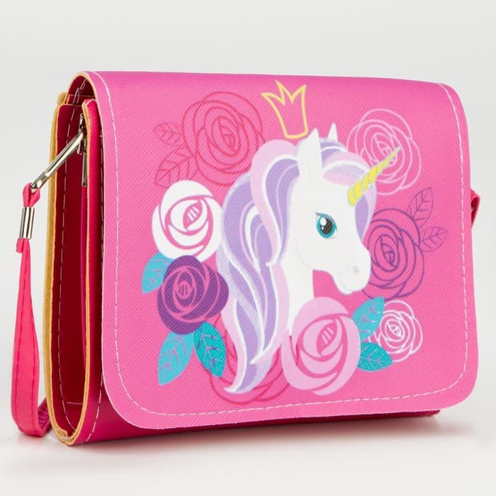 Сумка детская для девочки «Единорог в цветах», на клапане, розовая, 15×4×12 см