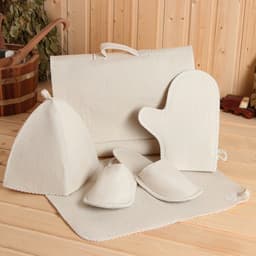 Набор для бани «Мужской», 5 предметов: шапка, коврик, рукавица, тапочки, сумка, шерсть 30%, полиэфир 70%, светлый, «Добропаровъ»