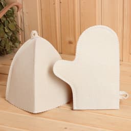 Набор для бани «Мужской», 5 предметов: шапка, коврик, рукавица, тапочки, сумка, шерсть 30%, полиэфир 70%, светлый, «Добропаровъ»