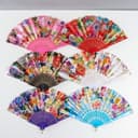 Веер складной «Цветочница», золото, пластик изгиб, 23 см, МИКС