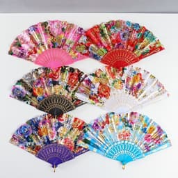 Веер складной «Цветочница», золото, пластик изгиб, 23 см, МИКС