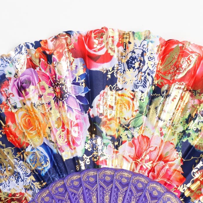 Веер складной «Цветочница», золото, пластик изгиб, 23 см, МИКС