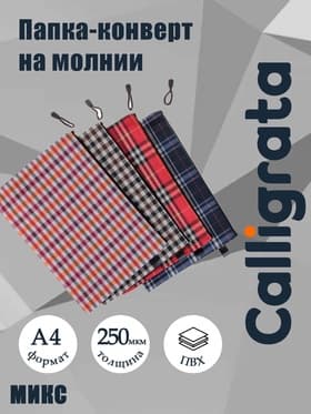 Папка-конверт на молнии А4 Calligrata «Шотландка», 250 мкм, плотная, МИКС