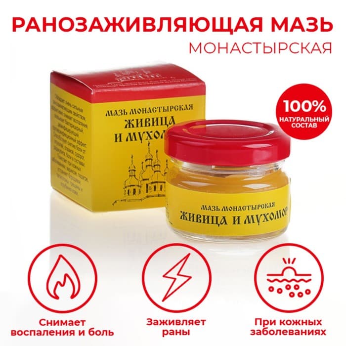 Мазь «Монастырская Живица с Мухомором». Ранозаживляющая. Стекло. 28 мл.