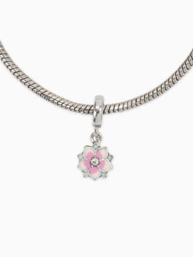 Шарм подвеска «Цветок с эмалью», бело-розовая в серебре