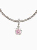 Шарм подвеска «Цветок с эмалью», бело-розовая в серебре