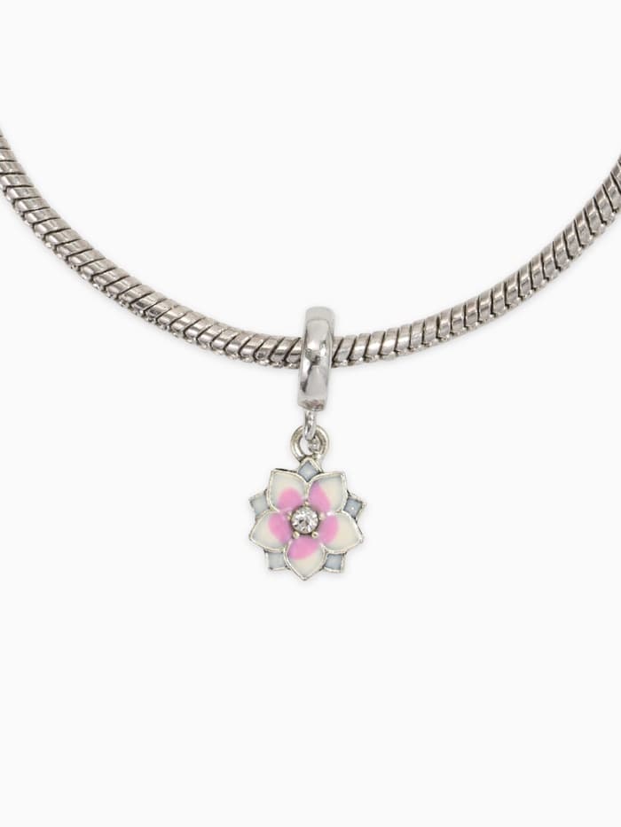Шарм подвеска «Цветок с эмалью», бело-розовая в серебре