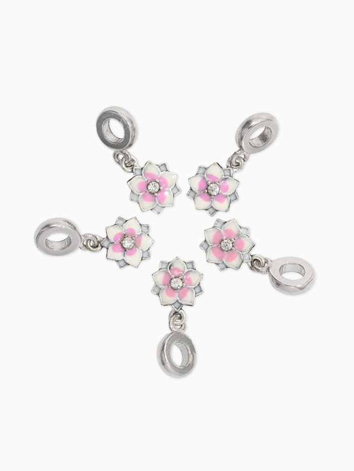Шарм подвеска «Цветок с эмалью», бело-розовая в серебре