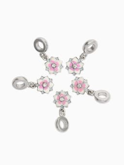 Шарм подвеска «Цветок с эмалью», бело-розовая в серебре