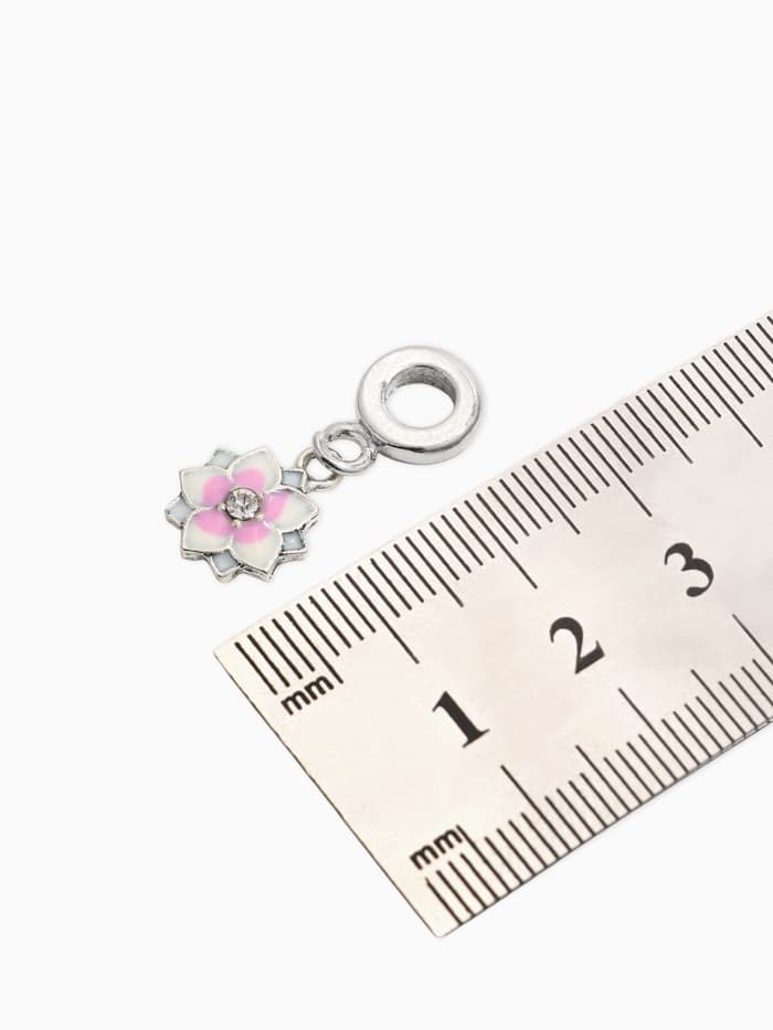 Шарм подвеска «Цветок с эмалью», бело-розовая в серебре