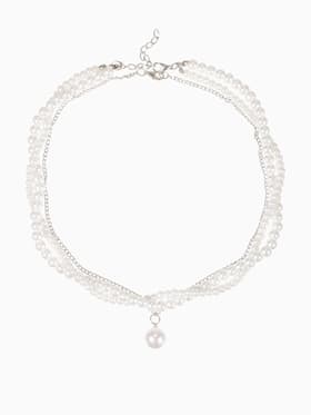 Бусы 2 яруса «Рошель», подвеска капля на цепочке, шар №12, L=42 см, белые в серебре