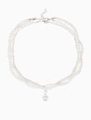 Бусы 2 яруса «Рошель», подвеска капля на цепочке, шар №12, L=42 см, белые в серебре