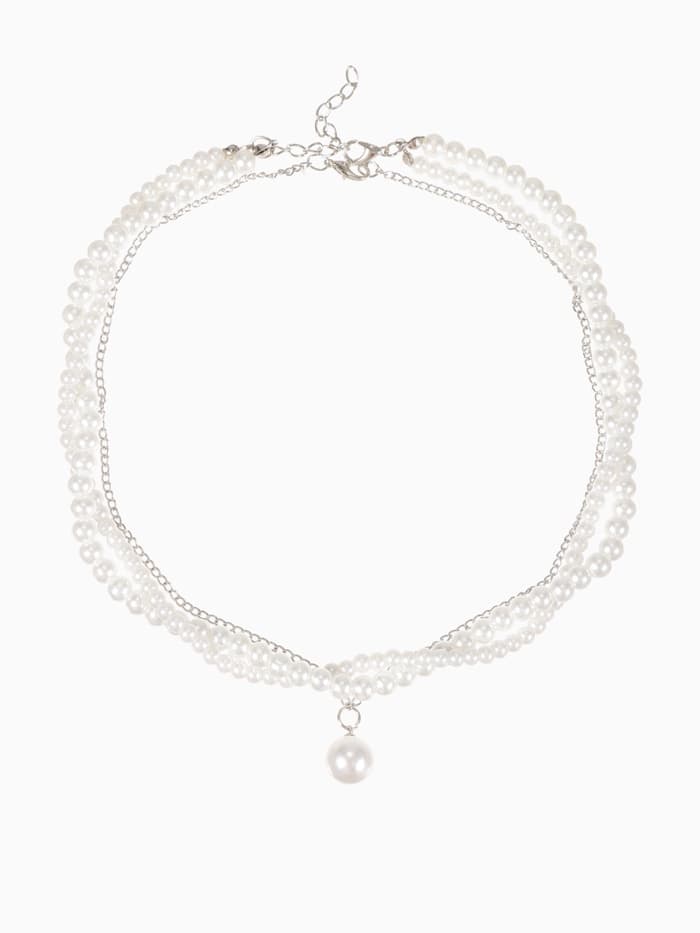 Бусы 2 яруса «Рошель», подвеска капля на цепочке, шар №12, L=42 см, белые в серебре