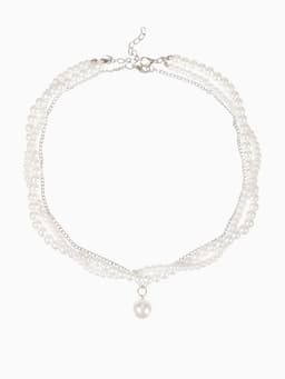 Бусы 2 яруса «Рошель», подвеска капля на цепочке, шар №12, L=42 см, белые в серебре