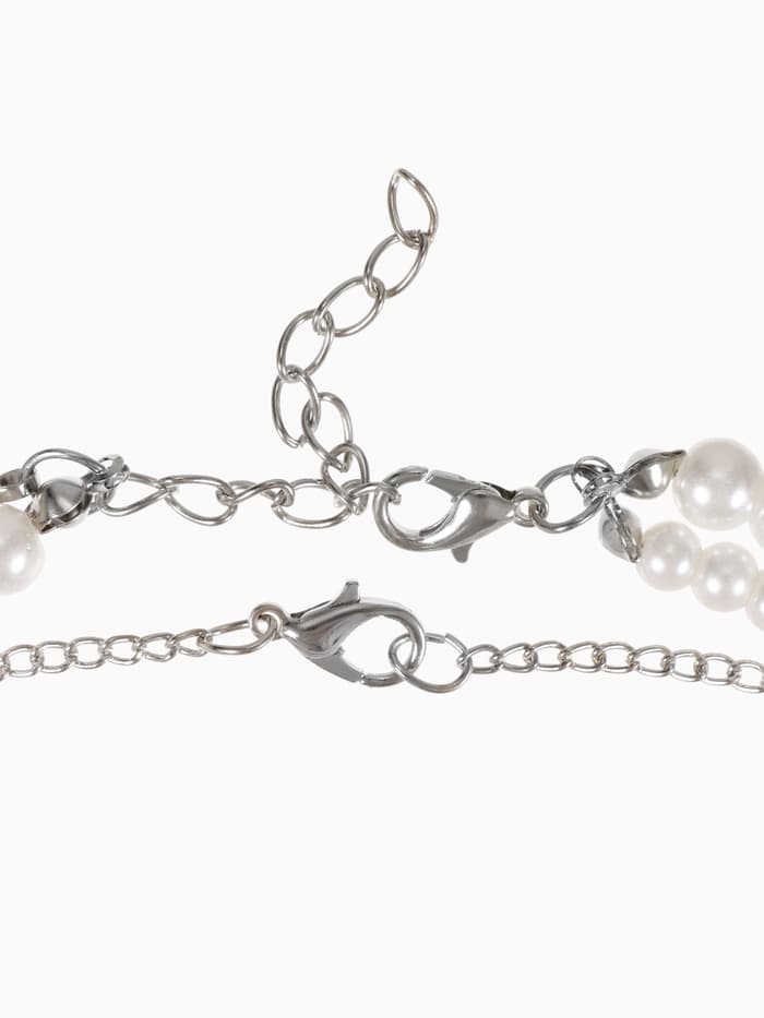 Бусы 2 яруса «Рошель», подвеска капля на цепочке, шар №12, L=42 см, белые в серебре