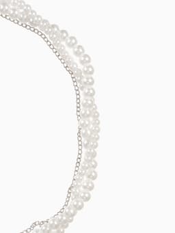 Бусы 2 яруса «Рошель», подвеска капля на цепочке, шар №12, L=42 см, белые в серебре