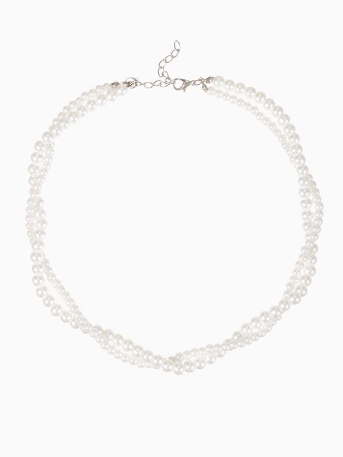 Бусы 2 яруса «Рошель», подвеска капля на цепочке, шар №12, L=42 см, белые в серебре