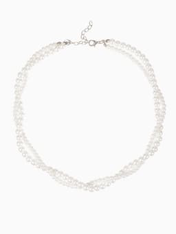 Бусы 2 яруса «Рошель», подвеска капля на цепочке, шар №12, L=42 см, белые в серебре