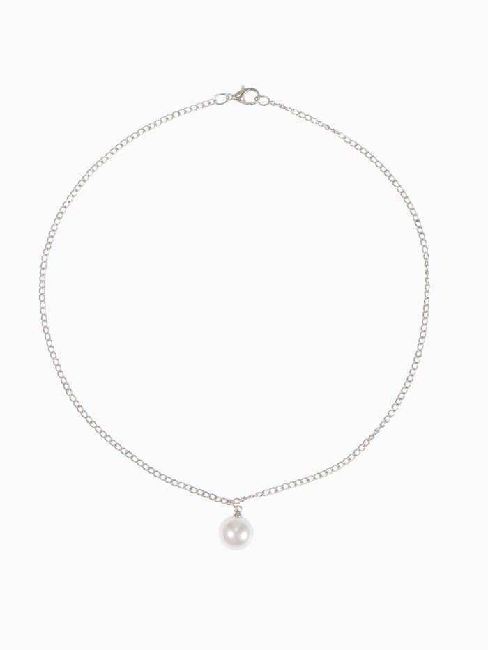 Бусы 2 яруса «Рошель», подвеска капля на цепочке, шар №12, L=42 см, белые в серебре