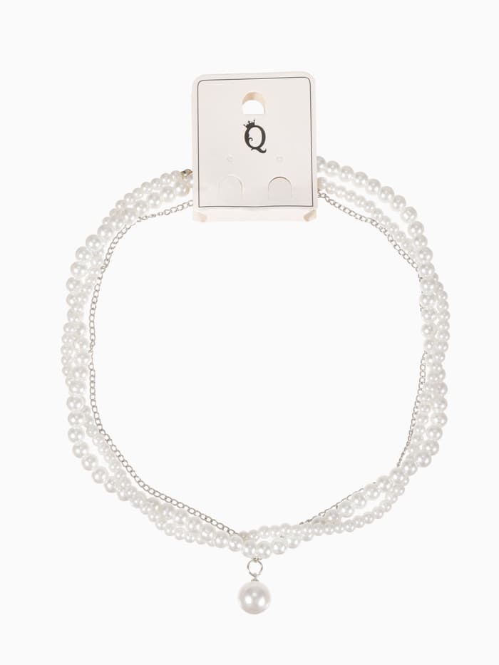 Бусы 2 яруса «Рошель», подвеска капля на цепочке, шар №12, L=42 см, белые в серебре