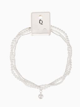 Бусы 2 яруса «Рошель», подвеска капля на цепочке, шар №12, L=42 см, белые в серебре