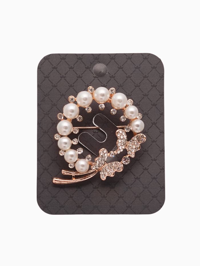 Брошь «Бабочки в жемчужном венке», белая в розовом золоте