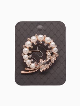 Брошь «Бабочки в жемчужном венке», белая в розовом золоте