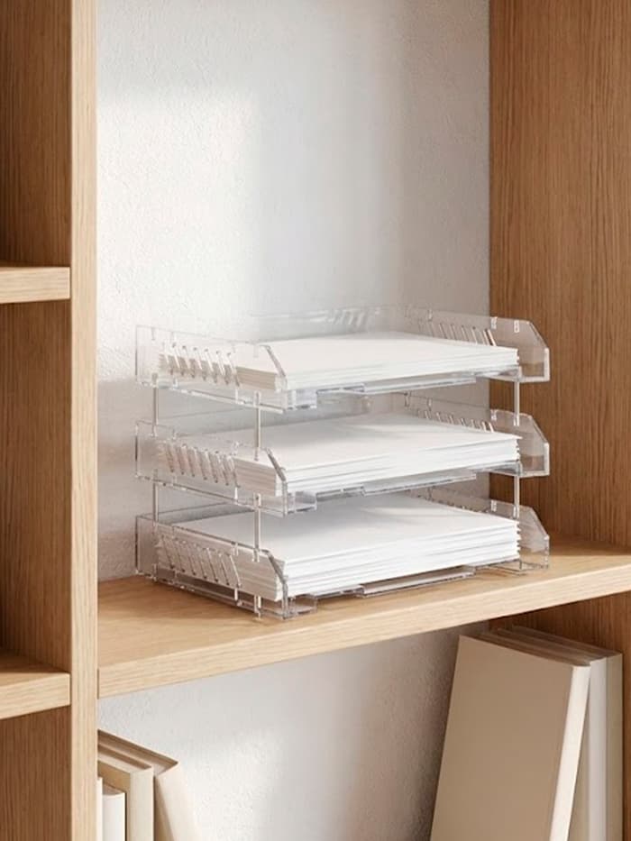 Набор лотков для бумаг «Сити», А4, горизонтальный, на металлических стержнях, 3 отделения, прозрачный