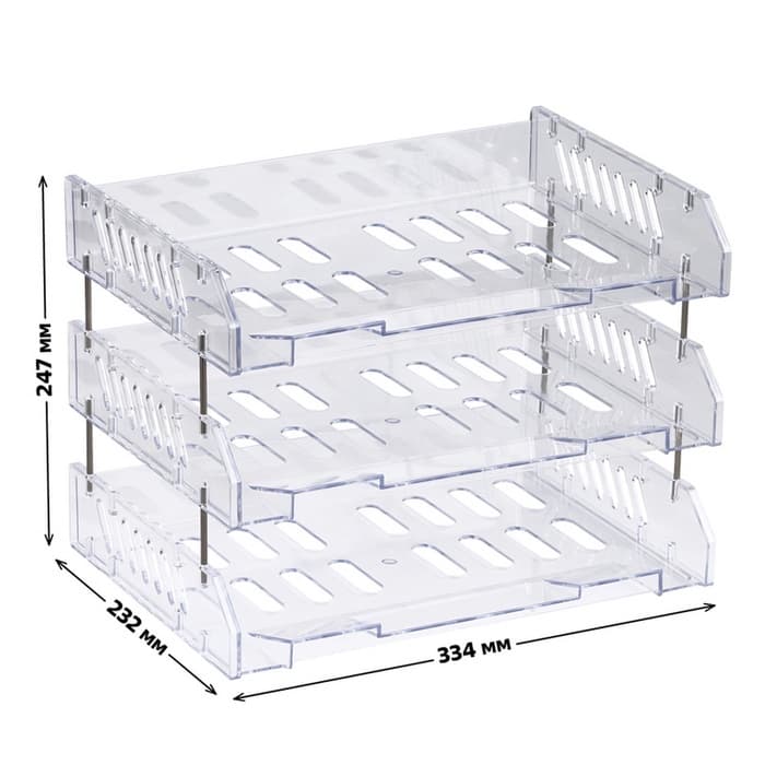 Набор лотков для бумаг «Сити», А4, горизонтальный, на металлических стержнях, 3 отделения, прозрачный