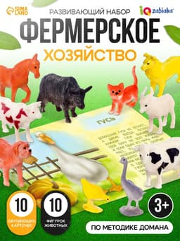 Развивающий набор «Фермерское хозяйство», по методике Монтессори, 10 фигурок, 10 карточек, 3+