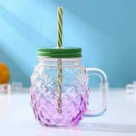 Банка с крышкой и трубочкой Доляна «Ананас», 500 мл, 12.5×9.5×13 см, стекло, МИКС