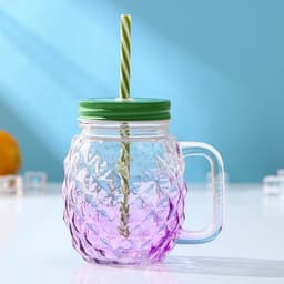 Банка с крышкой и трубочкой Доляна «Ананас», 500 мл, 12.5×9.5×13 см, стекло, МИКС