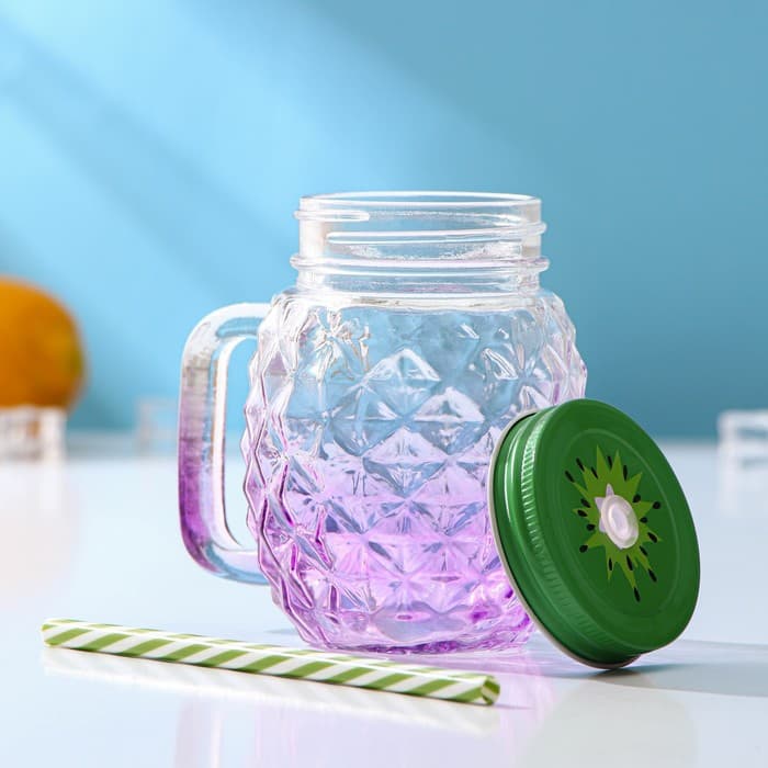 Банка с крышкой и трубочкой Доляна «Ананас», 500 мл, 12.5×9.5×13 см, стекло, МИКС