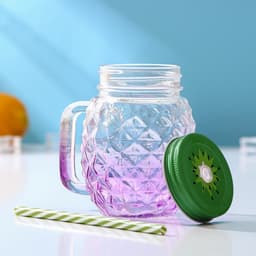 Банка с крышкой и трубочкой Доляна «Ананас», 500 мл, 12.5×9.5×13 см, стекло, МИКС