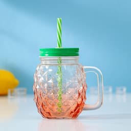 Банка с крышкой и трубочкой Доляна «Ананас», 500 мл, 12.5×9.5×13 см, стекло, МИКС