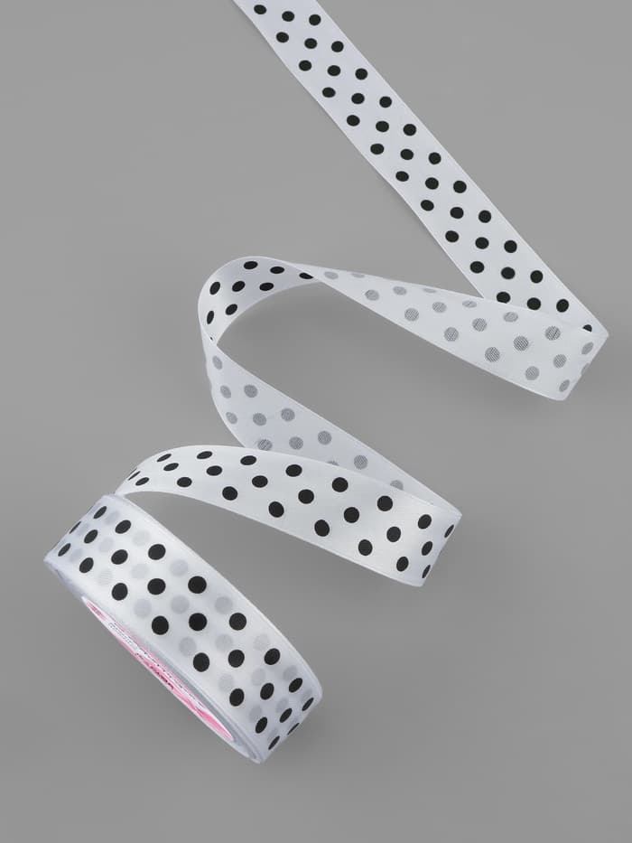 Лента атласная «Горох», 25 мм, 23±1 м, белая №001