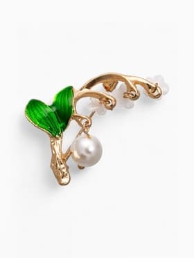 Брошь «Цветы Ландыши», белая, зелёный в золоте