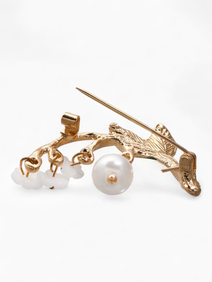 Брошь «Цветы Ландыши», белая, зелёный в золоте