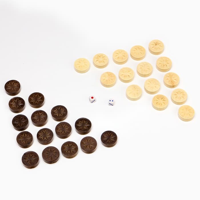 Фишки для нард и шашек «Восьмилистник», набор 30 шт., d=2.8 см, с кубиками 2 шт., без доски